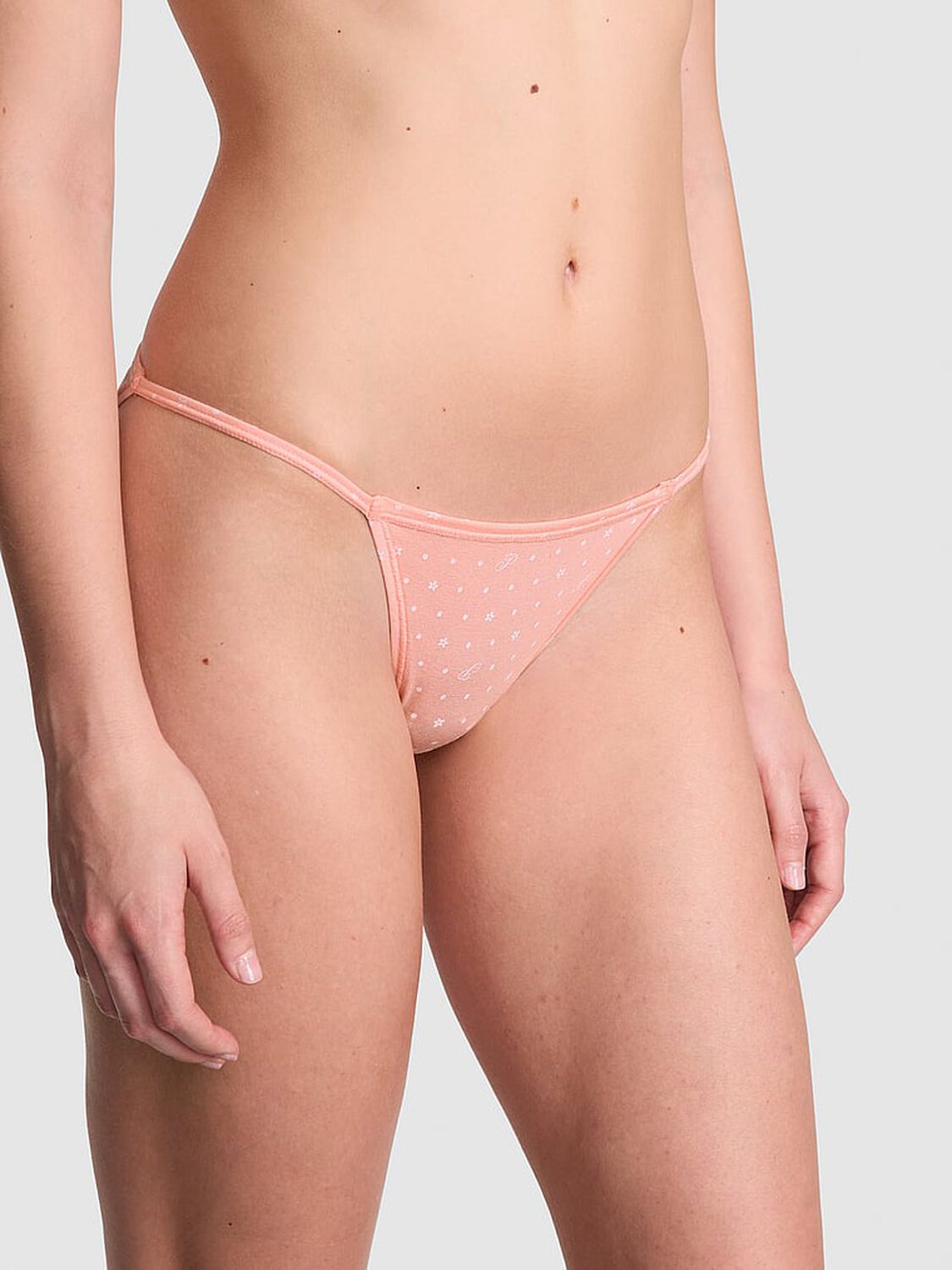 vs Pink Cotton String Bikini Panty Apricot Frost Heritage Print 1 of 3 