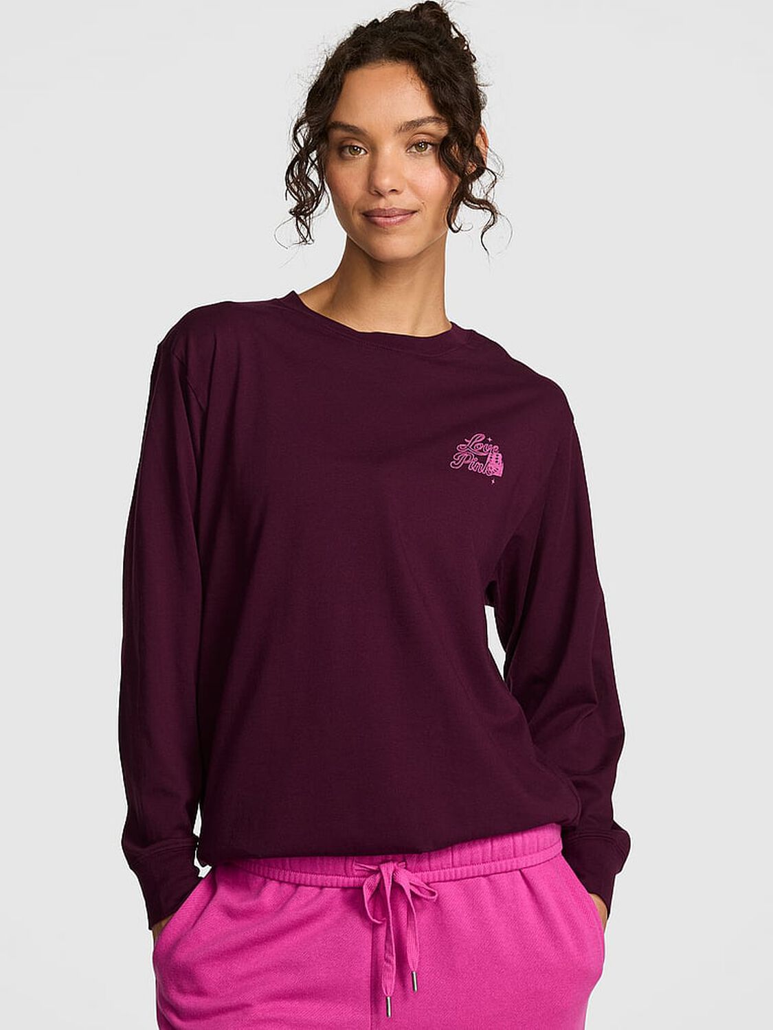 pink Pink Campus Cotton&trade; Long-Sleeve Tee Wild Rose 1 of 3 