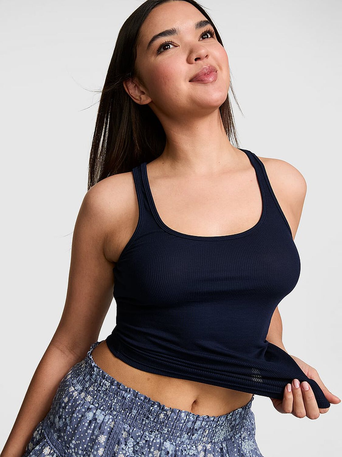 vs Pink Relaxed Rib Boyfriend Tank Top Noir Navy 1 of 3 