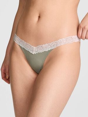 Cotton Lace-Trim Thong Panty