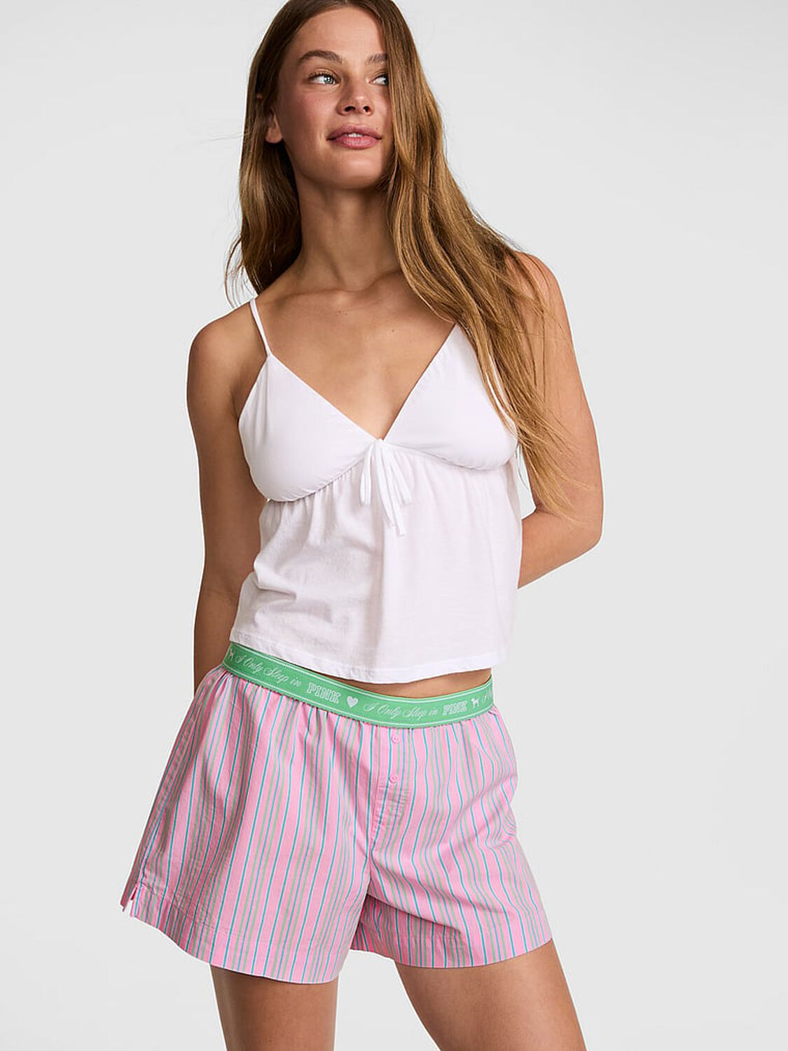 vs Pink Cotton Boxy Boyfriend Pajama Shorts Pink Lollipop Stripes 1 of 3 