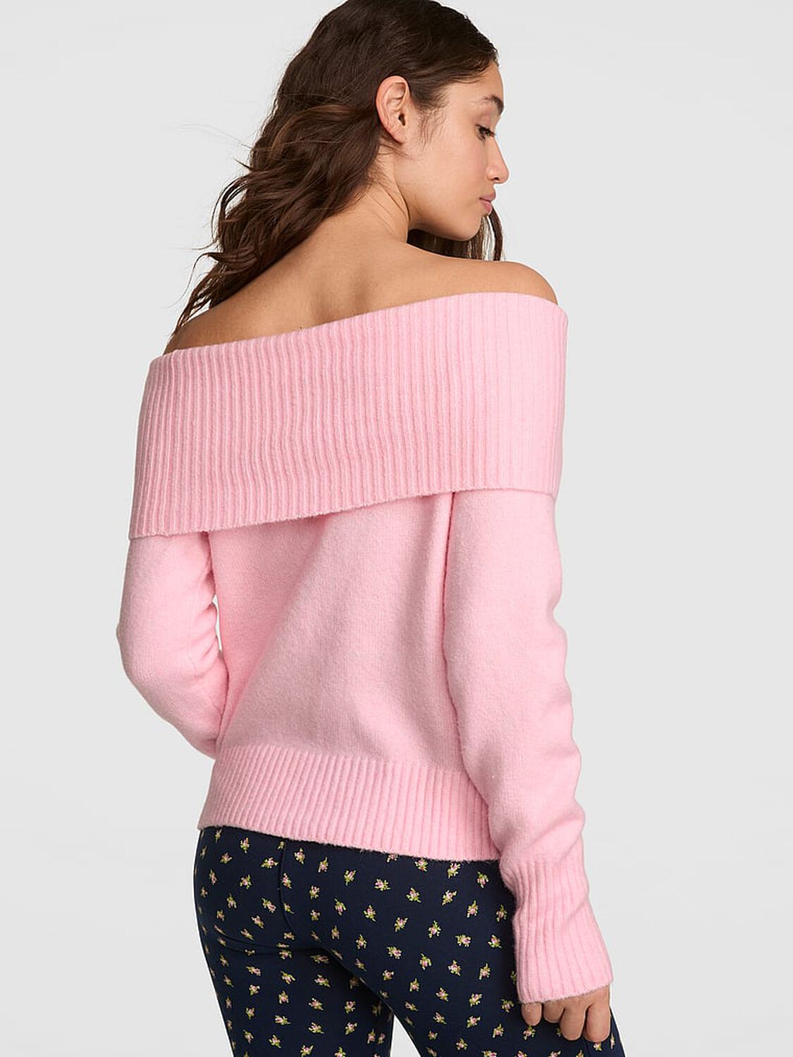 vs Pink Comfy Girl Oﬀ-The-Shoulder Foldover Sweater Victoria Pink 2 of 2 