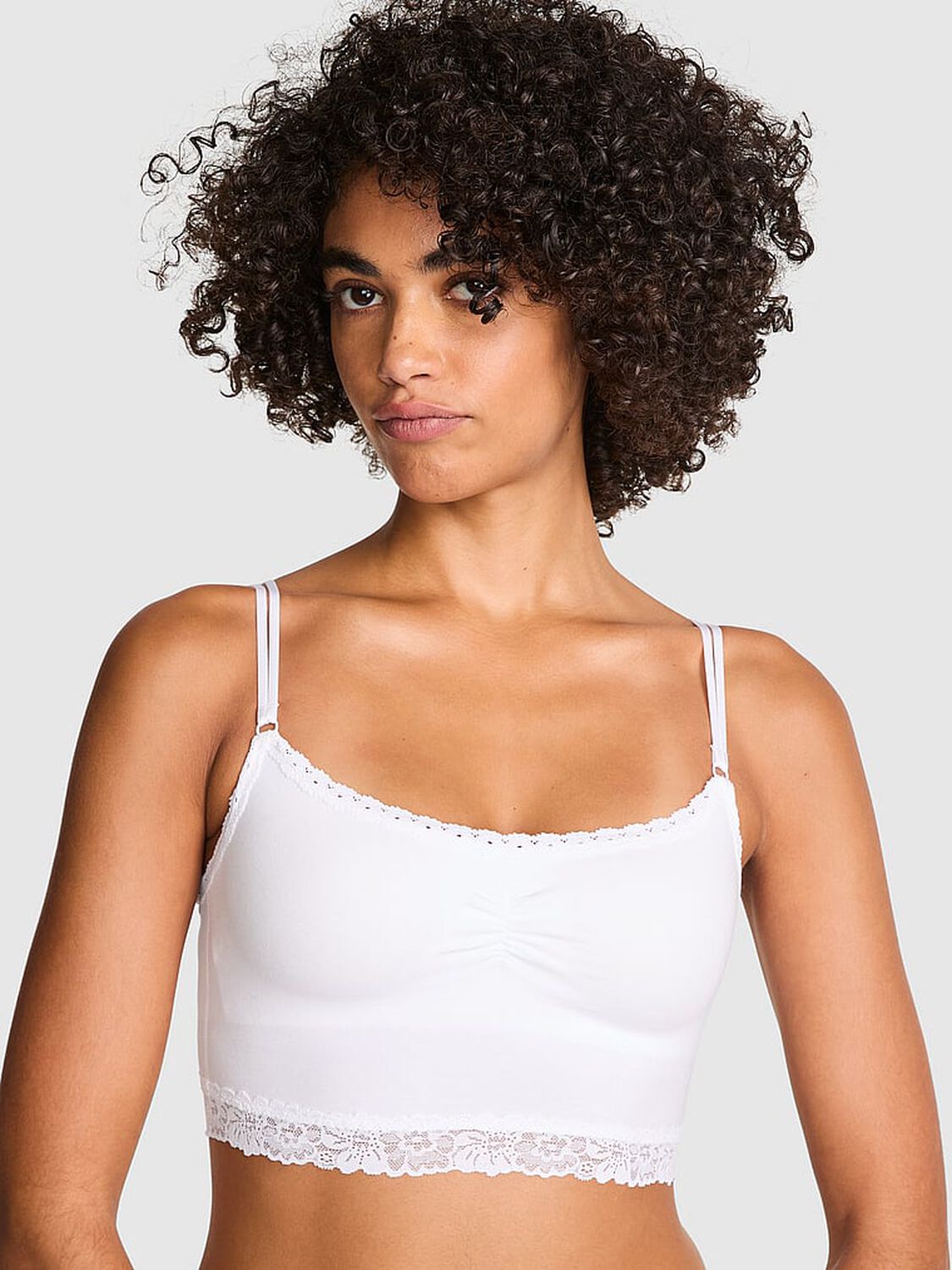 vs Pink Cotton Dorm Lightly Lined Bralette White 1 of 3 