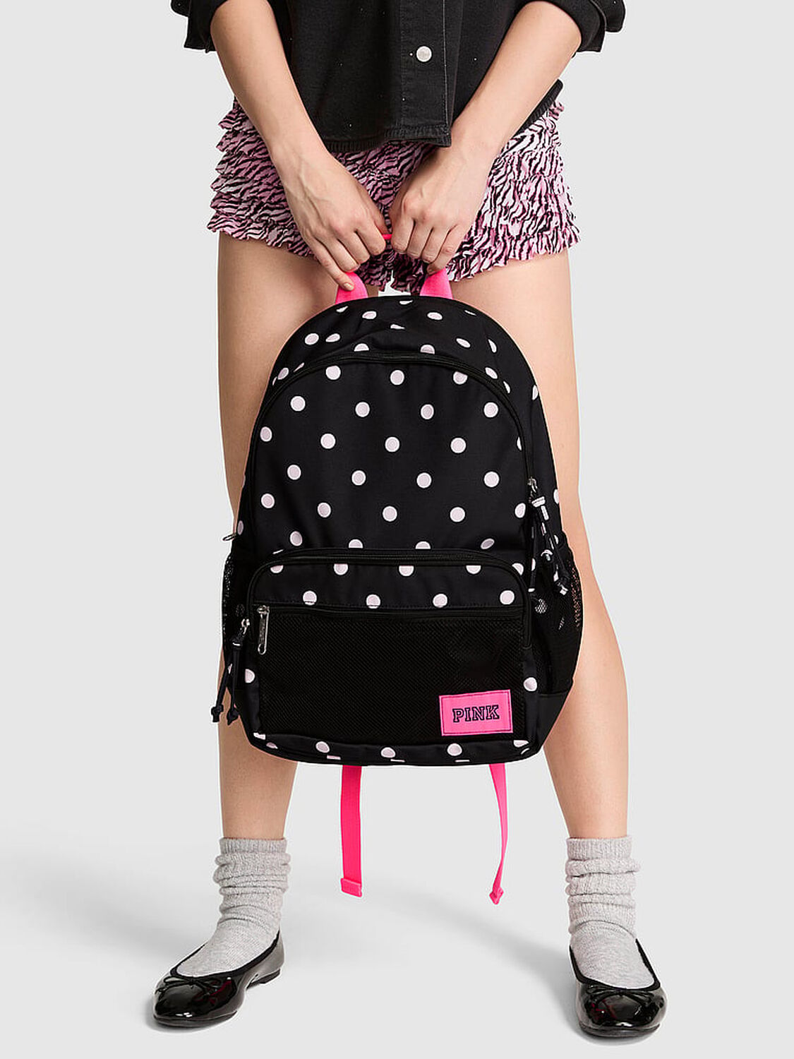 vs Pink Classic Canvas Backpack Black Pink Polka Dot 3 of 3 