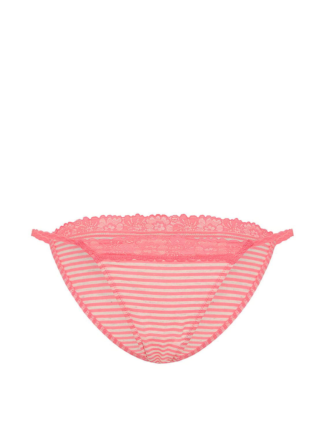 vs Pink Cotton Lace-Trim Bikini Panty Heather Frosted Coral Stripe Print 3 of 3 