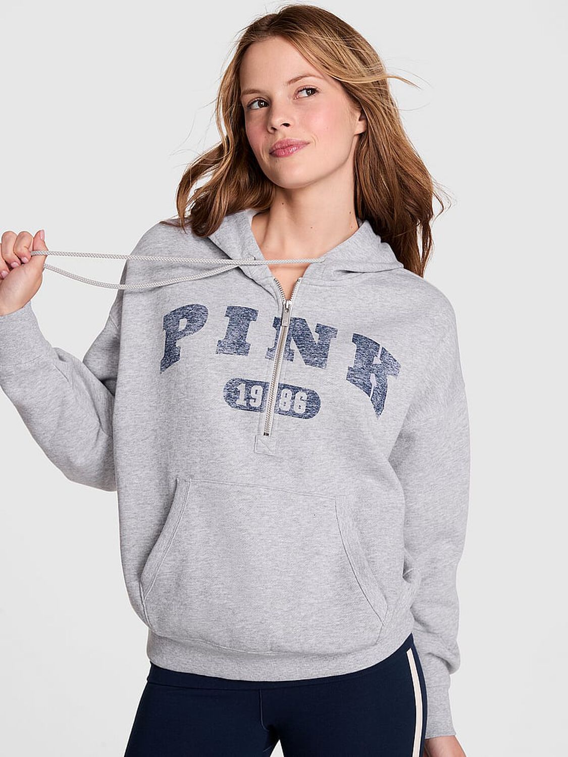 vs Pink Ivy Fleece Campus Half-Zip Hoodie Vs Medium Heather Grey 1 of 3 