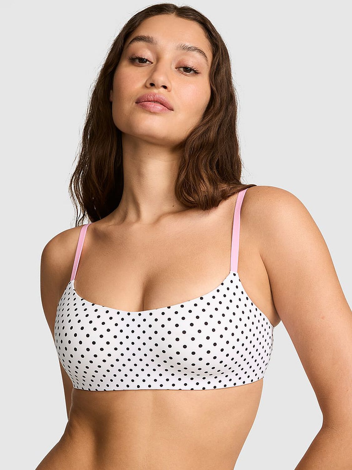 vs Pink Marshmallow Lightly Lined Wireless Comfy Bra White & Black Dot Print 1 of 3 