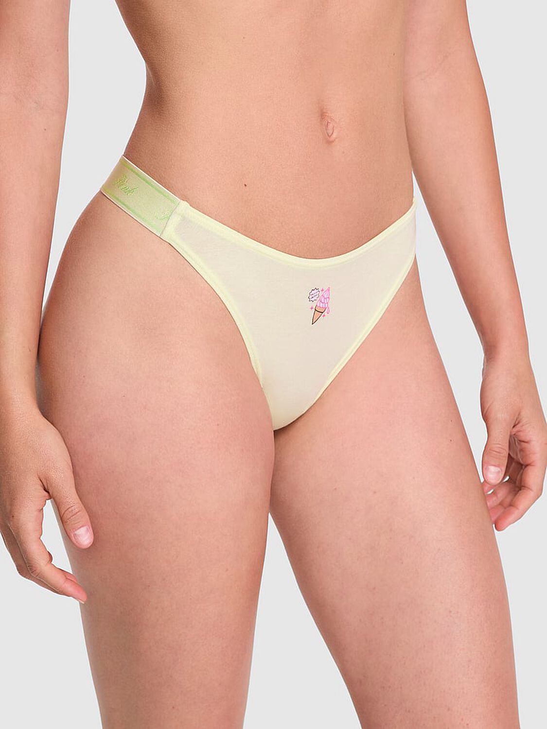 vs Pink Logo Cotton Shine High-Leg Thong Panty Fresh Mint 1 of 2 
