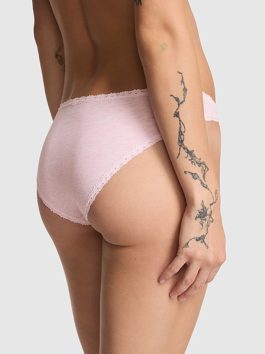 vs Pink Cotton Lace-Trim Low-Rise Cheeky Panty Heather Pink Petal Silver 2 of 2 
