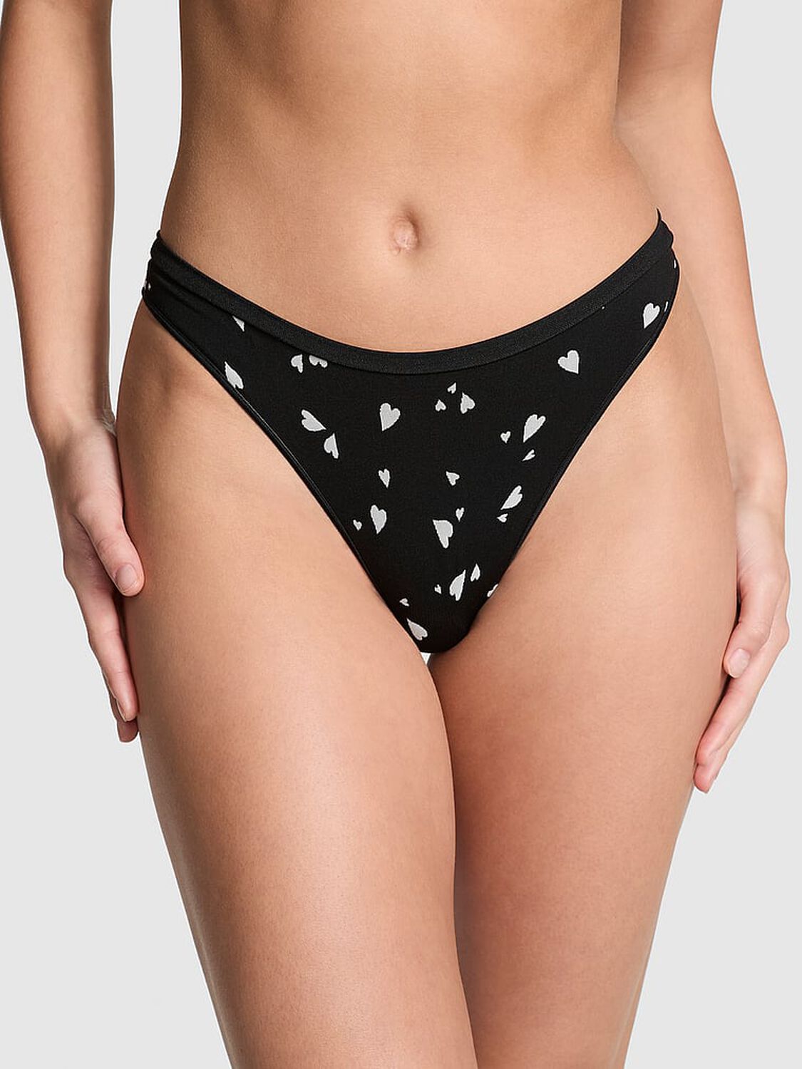 vs Pink Seamless High-Leg Thong Panty Black Heart Print 1 of 3 