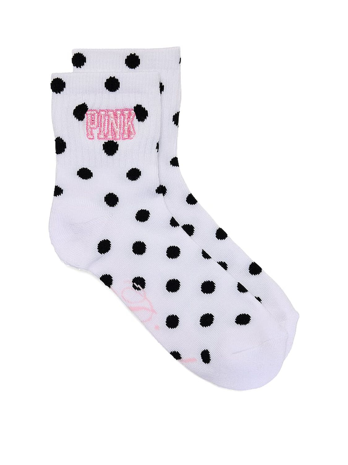 vs Pink 1-Pack Quarter Socks White & Black Dot "Pink" Font 1 of 1 