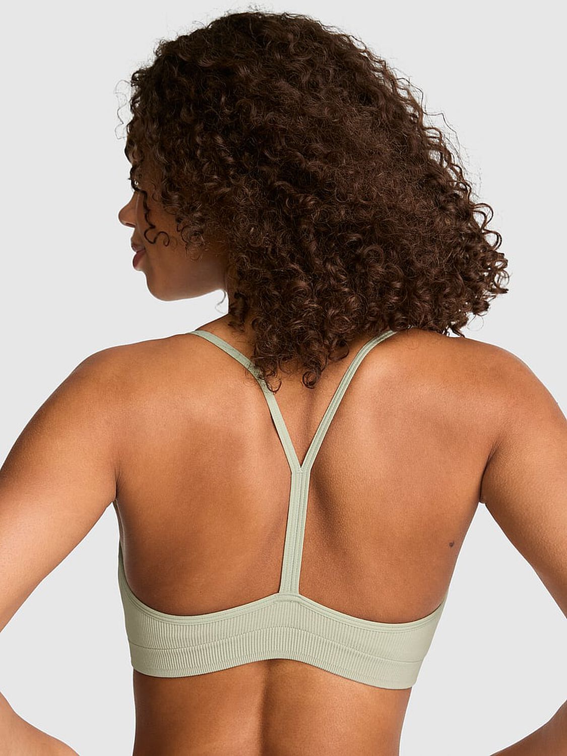 vs Pink AnyWear Low-Scoop Racerback Bra Slate Green 2 of 2 