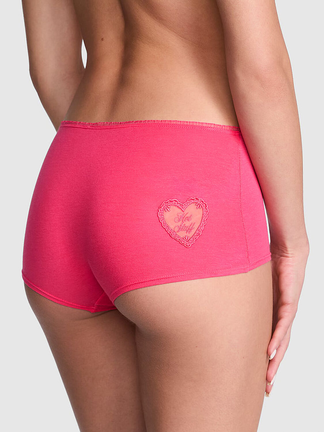vs Pink Cotton Boyshort Panty Double Bubble Mesh Heart Graphic 2 of 3 