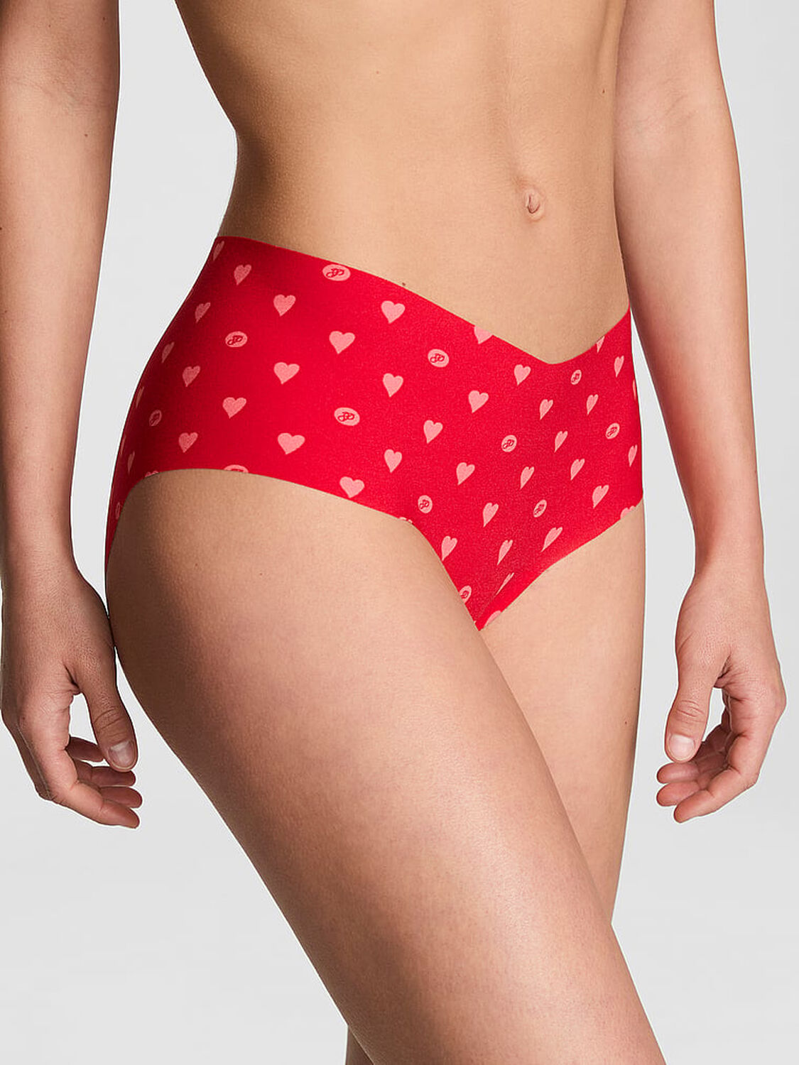 vs Pink No-Show Hiphugger Panty Bright Vermillion Heart Dot Print 3 of 3 