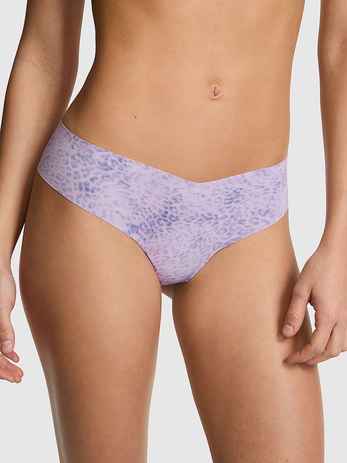 vs Pink No-Show Thong Panty Tinted Lilac Leopard 1 of 3 