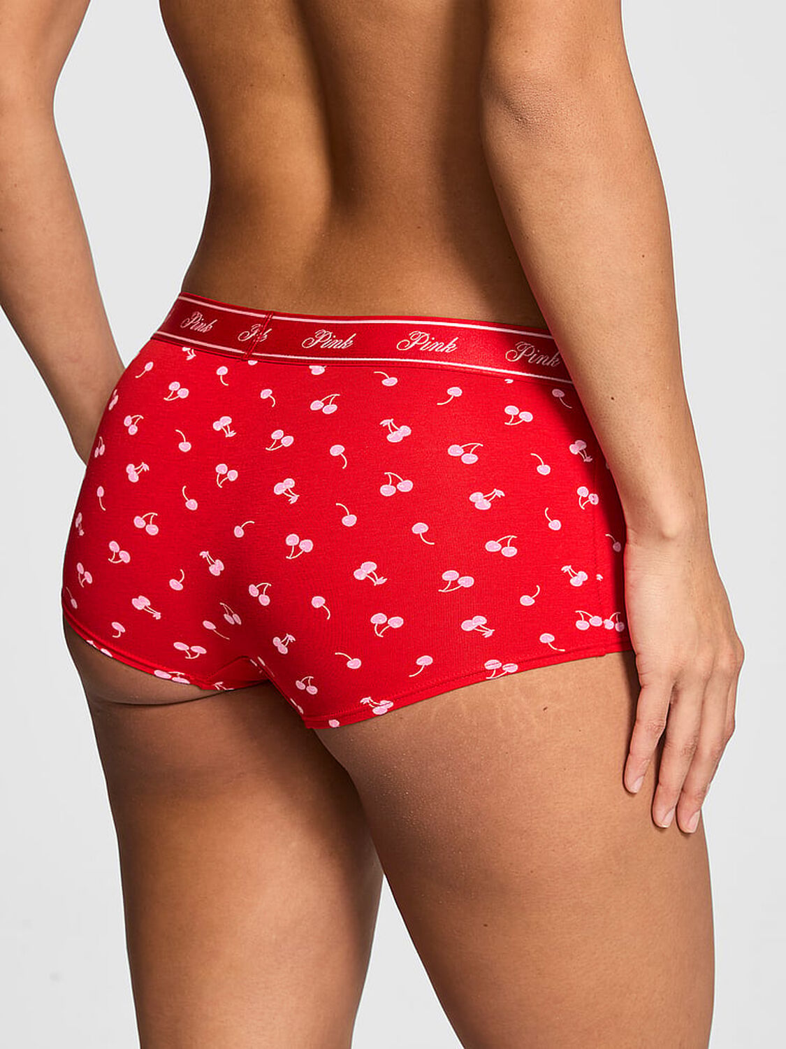 vs Pink Logo Cotton Boyshort Panty Bright Vermillion Cherries 2 of 3 