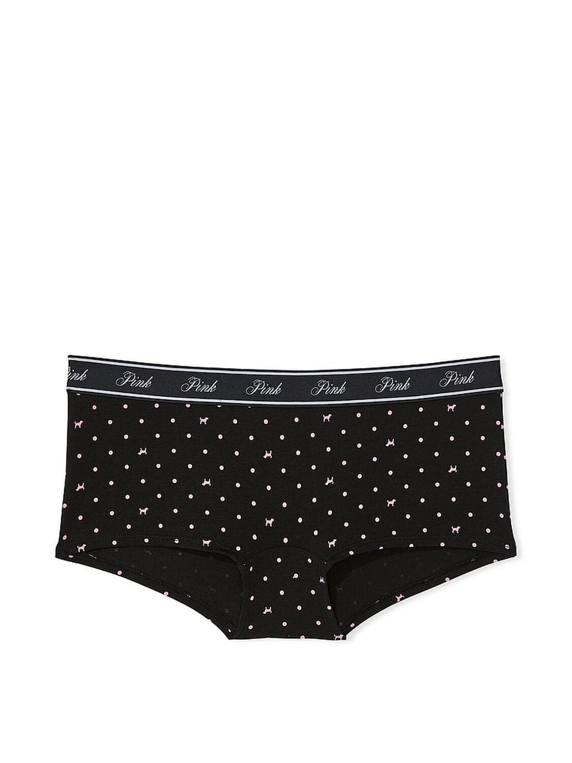 vs Pink Logo Cotton Shine Boyshort Panty Black Dot Dog Print 3 of 3 