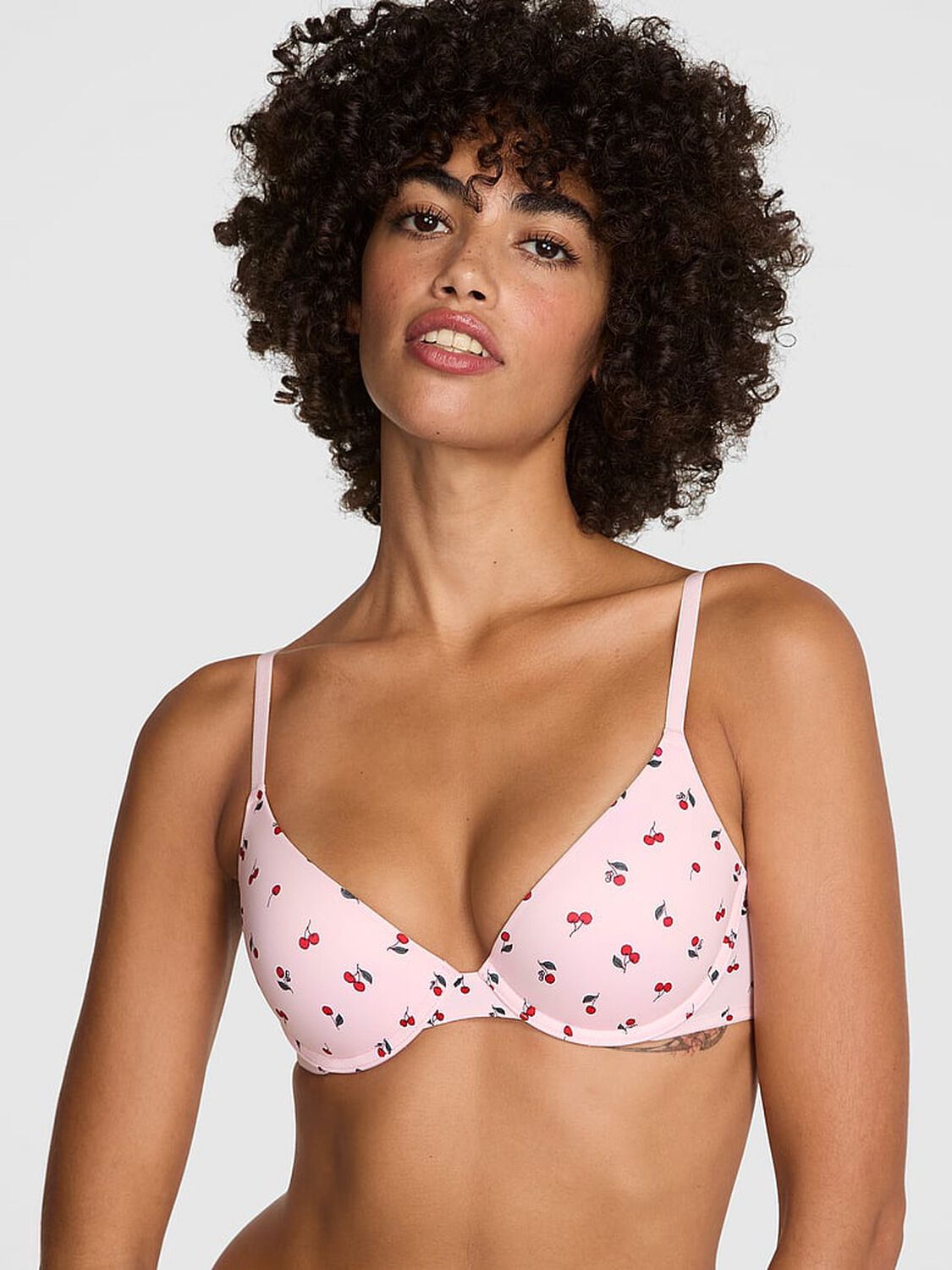 vs Pink Wear Everywhere Wear Everywhere Push-Up Bra Pink Tulip Cherry Print 1 of 3 