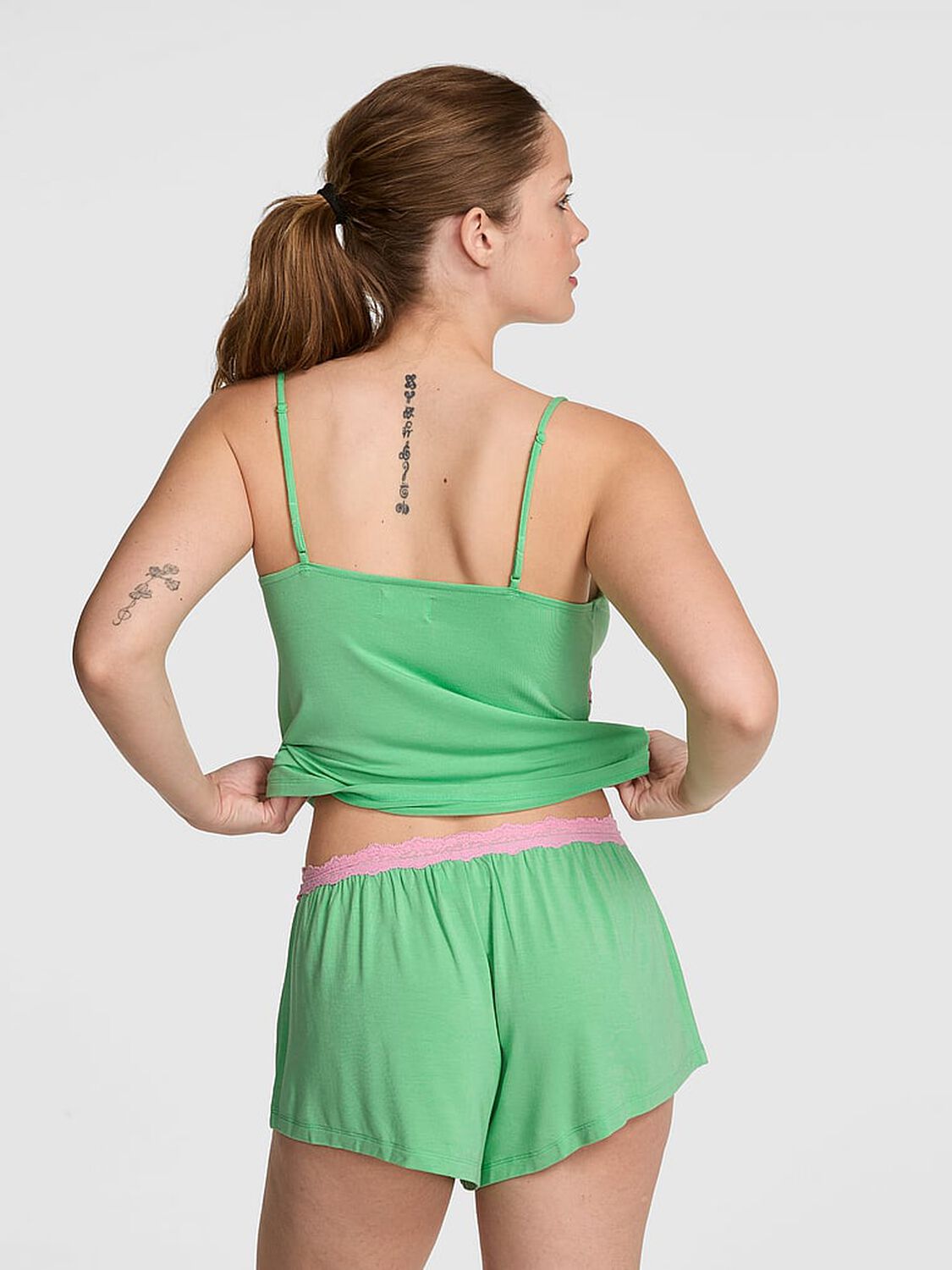 vs Pink Modal Lace-Trim Micro Shorts Graphic Green 2 of 3 