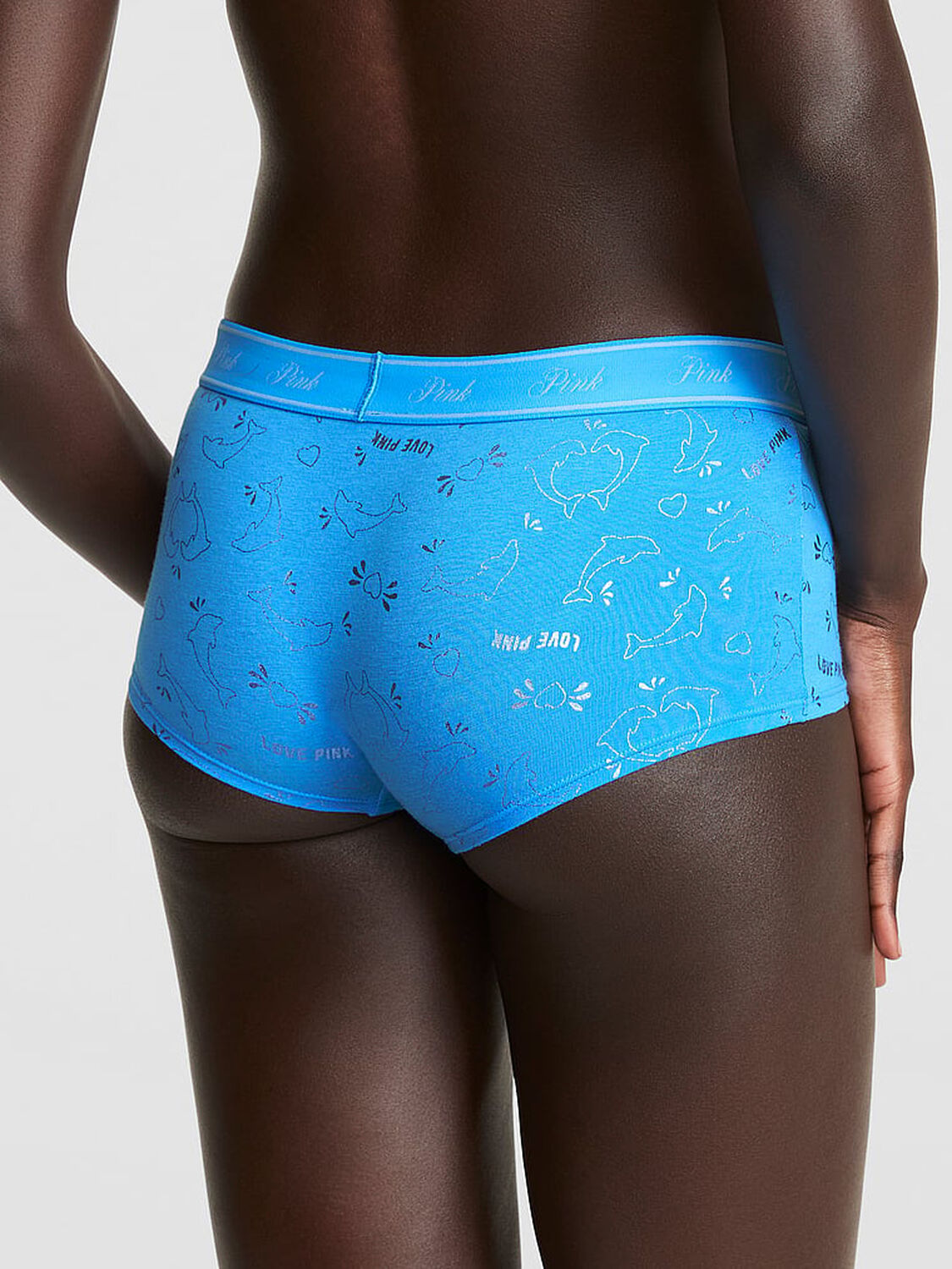 vs Pink Logo Cotton Boyshort Panty Capri Blue Foil Dolphin Print 2 of 3 