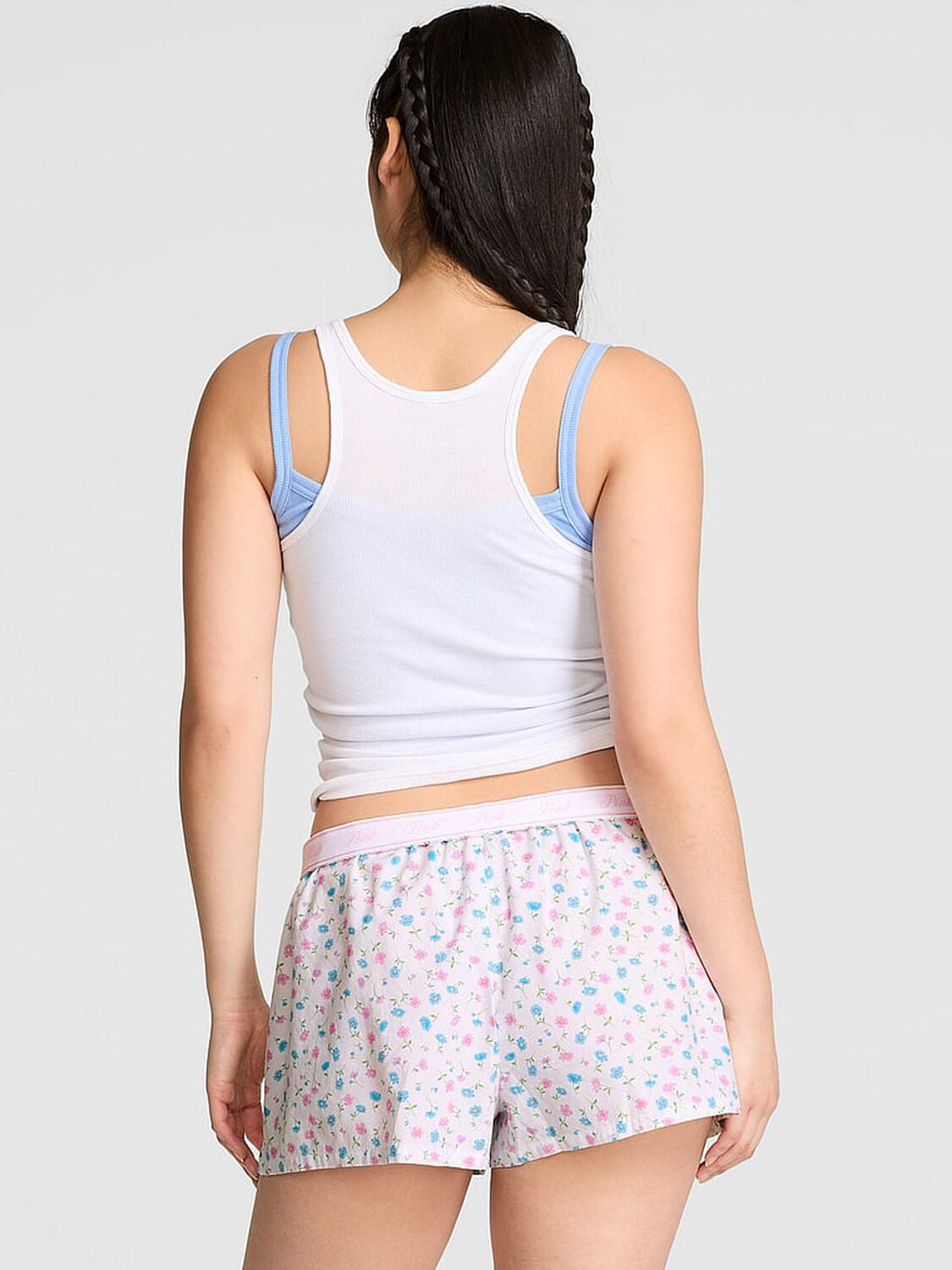 pink Pink Cotton Boxy Pajama Shorts White Floral Print 2 of 3 