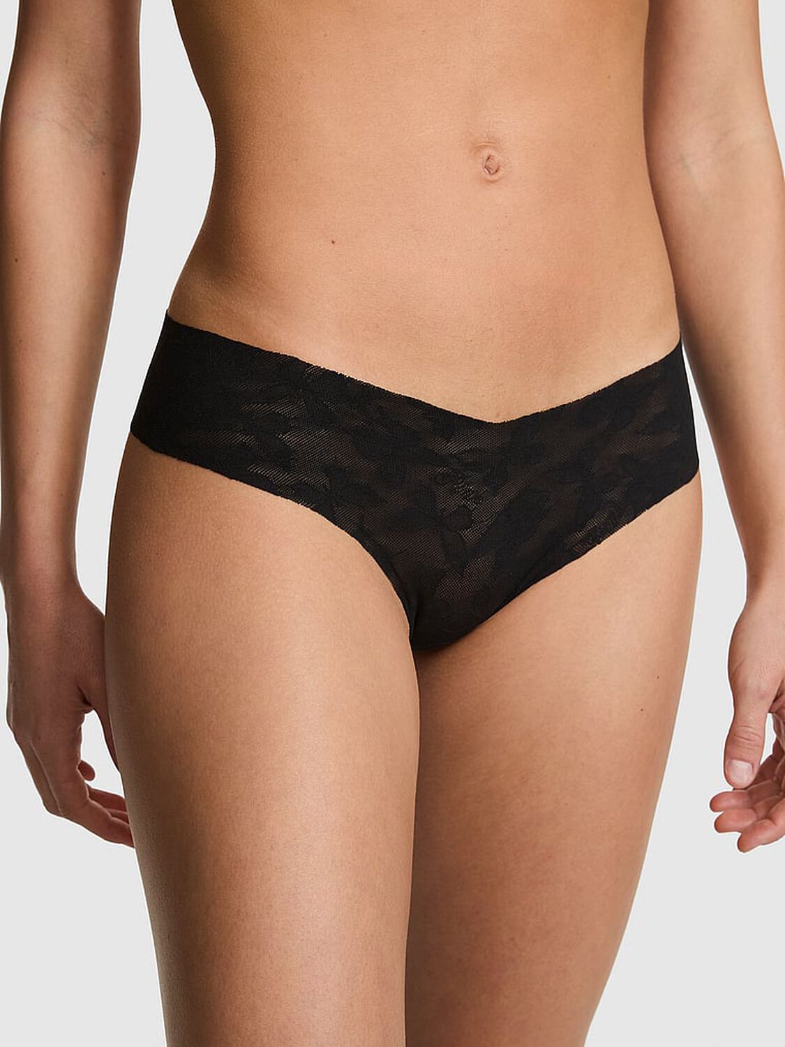 vs Pink No-Show Thong Panty Black 1 of 3 