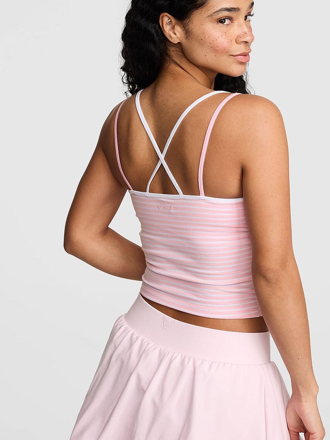 vs Pink All-Day Cotton&trade; Strappy Tank Top Pink And White Stripe 2 of 4 