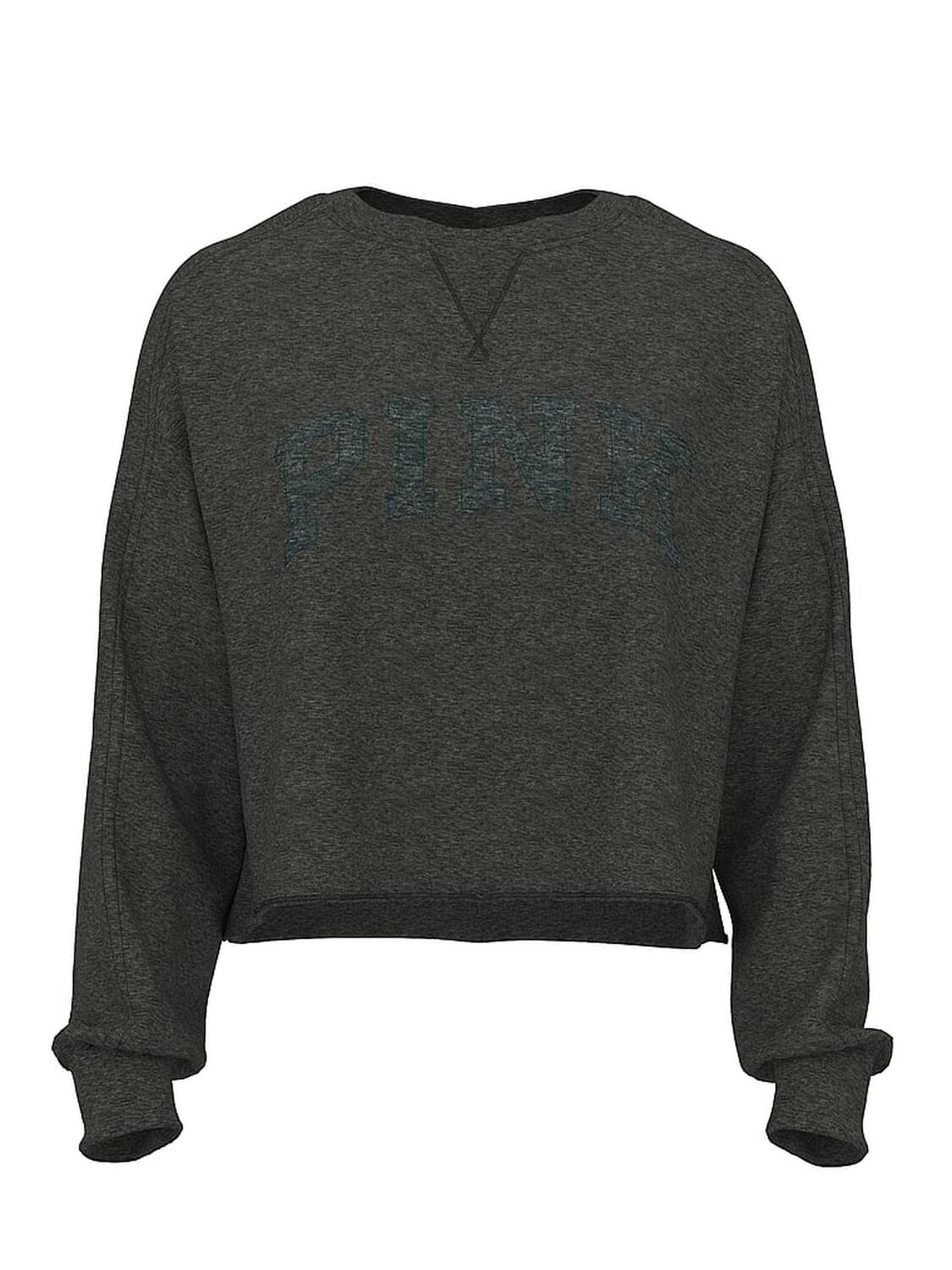 vs Pink Campus Terry&trade; Raw-Cut Crew Sweatshirt Charcoal Heather Grey 3 of 3 