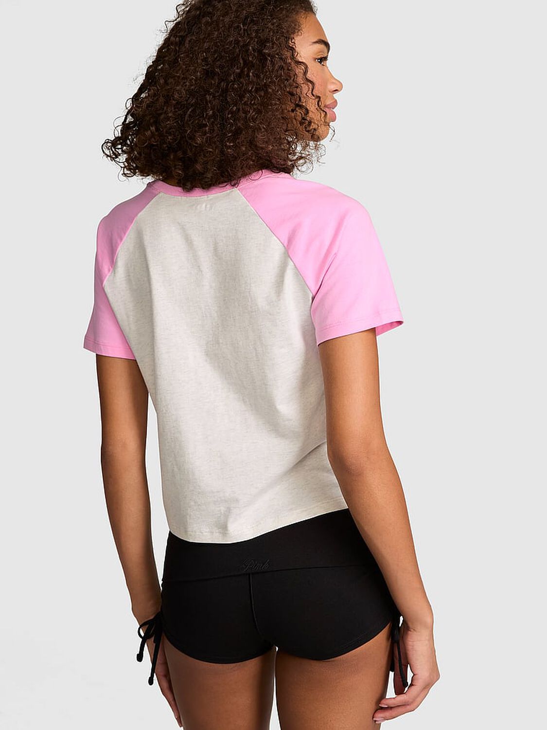 vs Pink Cotton Raglan Sleep Tee Snow Heather & Pink Tulip 2 of 3 