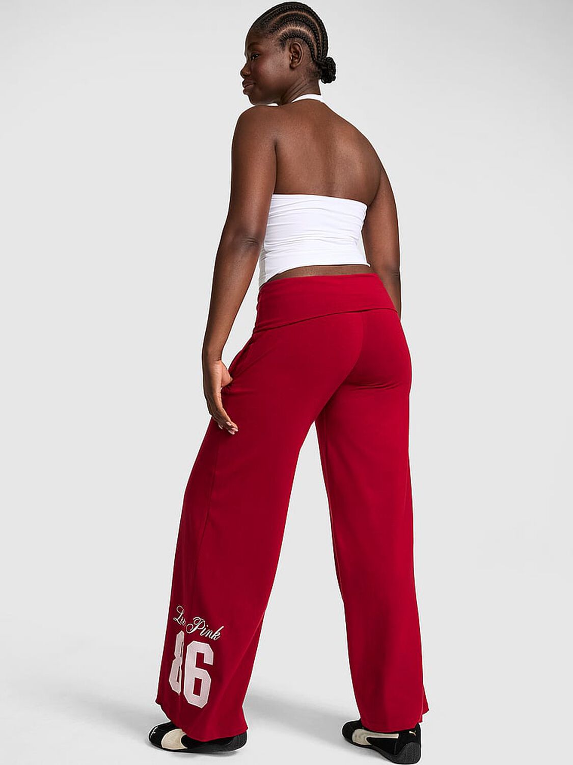 vs Pink All-Day Cotton&trade; Foldover Wide-Leg Pants 2 of 3 