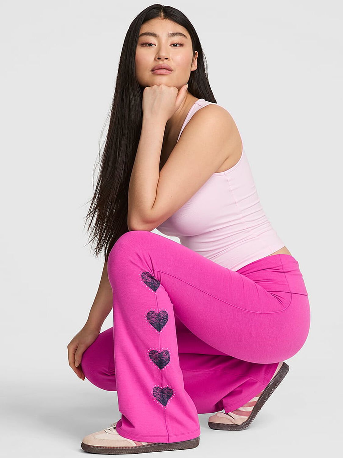 vs Pink All-Day Cotton Foldover Flare Leggings Pink Fire Bling Rocker Capsule 1 of 3 