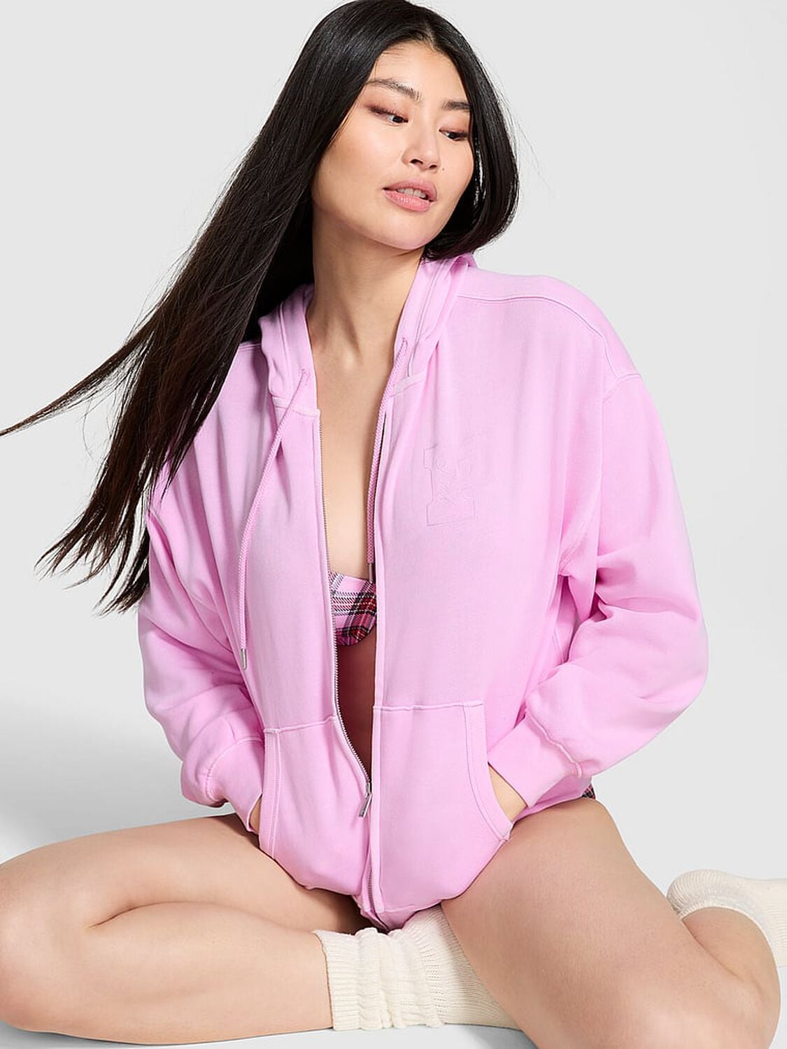 vs Pink Ivy Fleece Campus Full-Zip Hoodie Hushed Lilac 1 of 4 