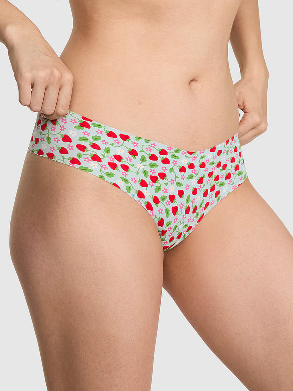 vs Pink No-Show Thong Panty Harbor Grey Strawberry 1 of 3 