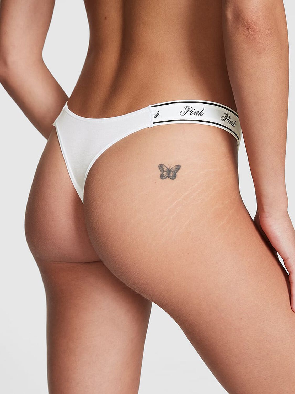 vs Pink Logo Cotton Shine High-Leg Thong Panty Vs White 2 of 3 