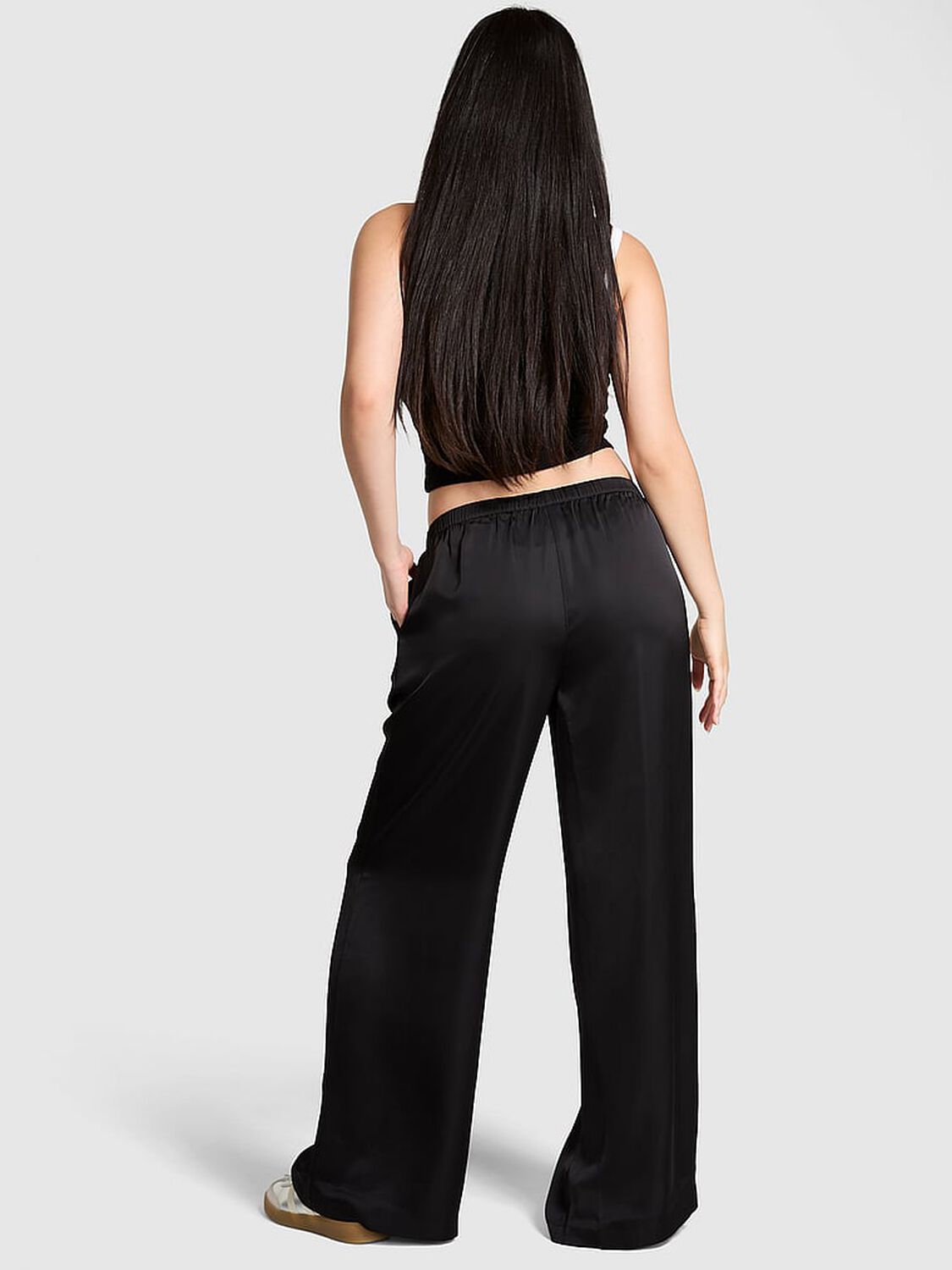 vs Pink Satin Pull-On Trouser Pants Pure Black 2 of 2 