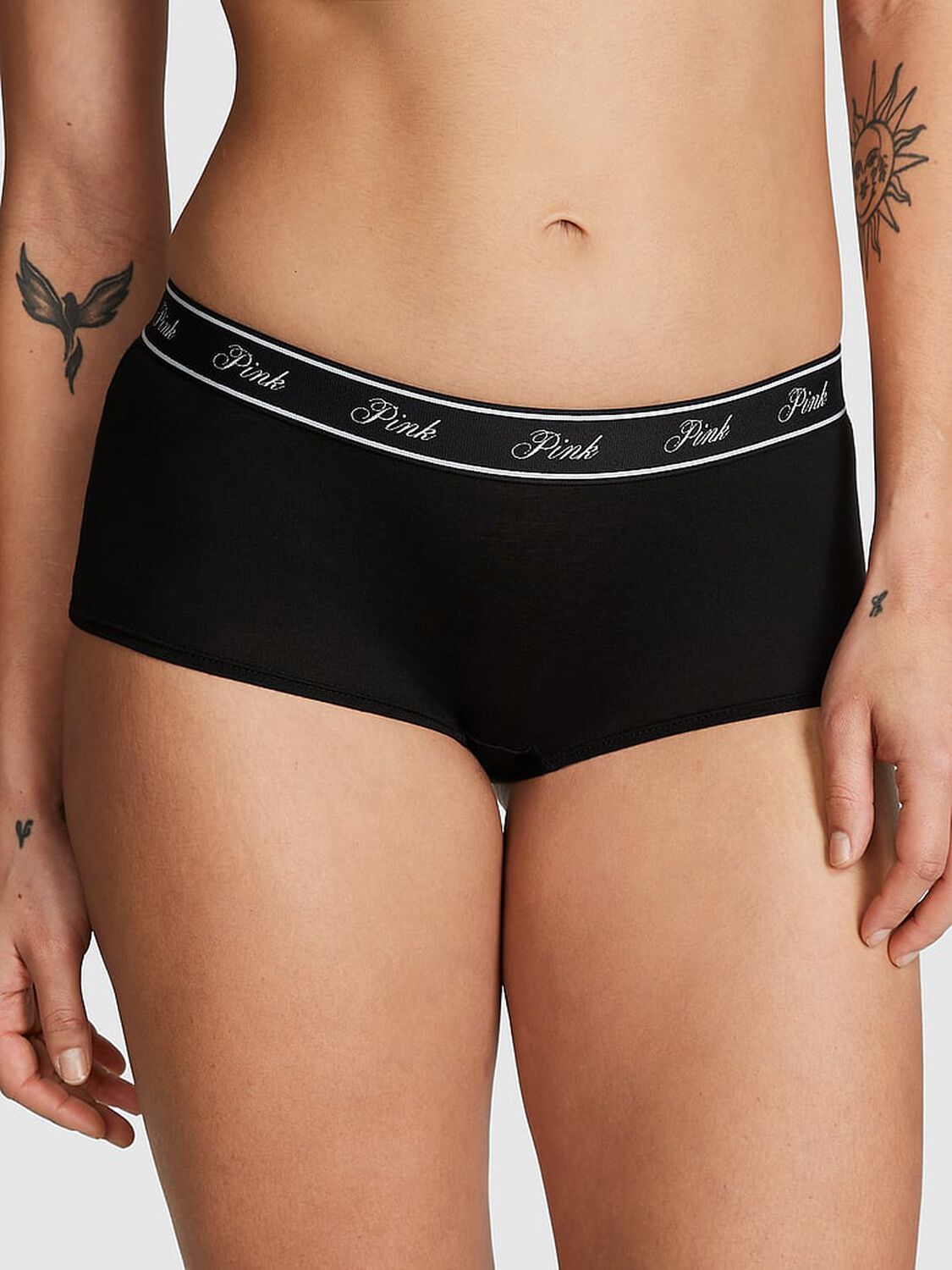 vs Pink Logo Cotton Boyshort Panty Pure Black 1 of 3 
