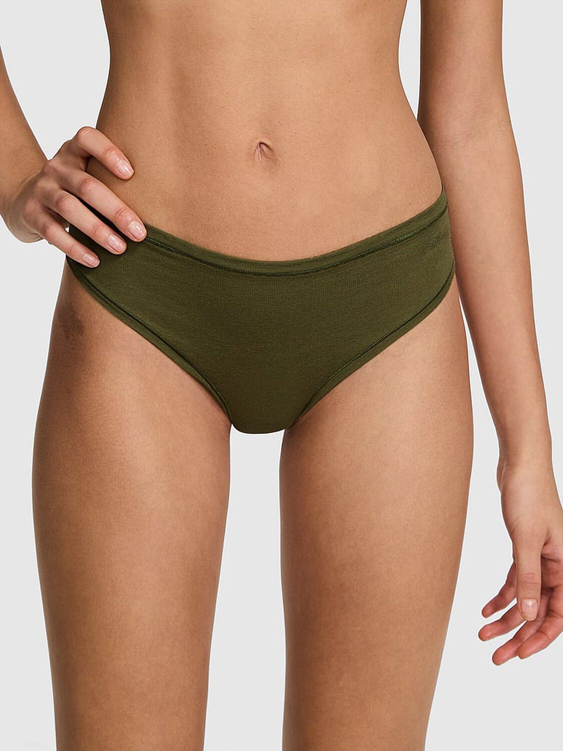 vs Pink Cotton Cheeky Panty Olive Shade 1 of 3 