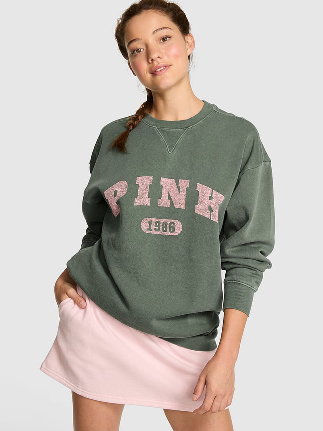 vs Pink Ivy Fleece Crew Sweatshirt Wild Thyme 1 of 3 