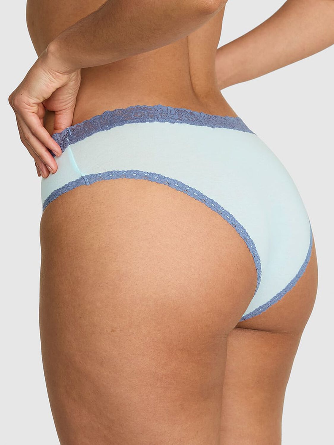 vs Pink Cotton Lace-Trim Cheeky Panty Spray Blue "In Your Dreams" 2 of 3 