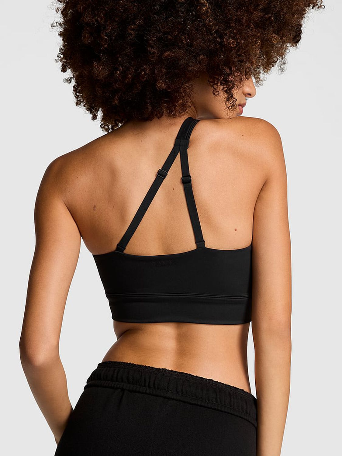 vs Pink Relay One-Shoulder Sports Bra Pure Black 1 of 2 