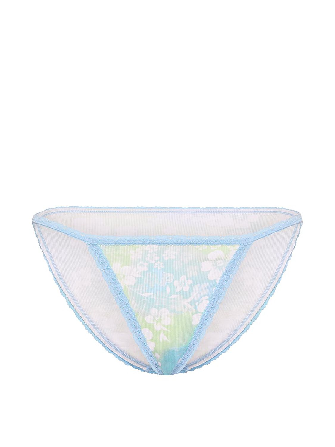 vs Pink PINK Wink&trade; Lace-Trim String Bikini Panty Blue Dancer Hibiscus Floral Print 3 of 3 