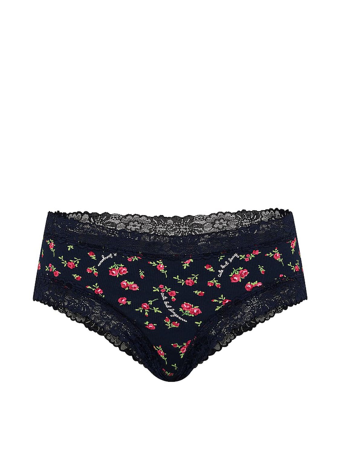 vs Pink PINK Wink&trade; Lace-Trim Cotton Cheeky Panty Noir Navy Cute But Dangerous Print 3 of 3 