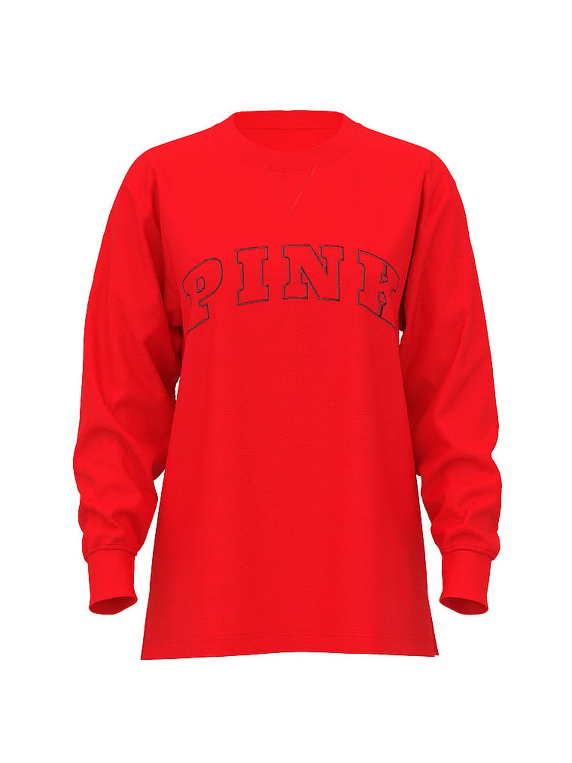 vs Pink Campus Cotton Long-Sleeve Tee Heathered Bright Vermillion Woven Shine 1 of 2 