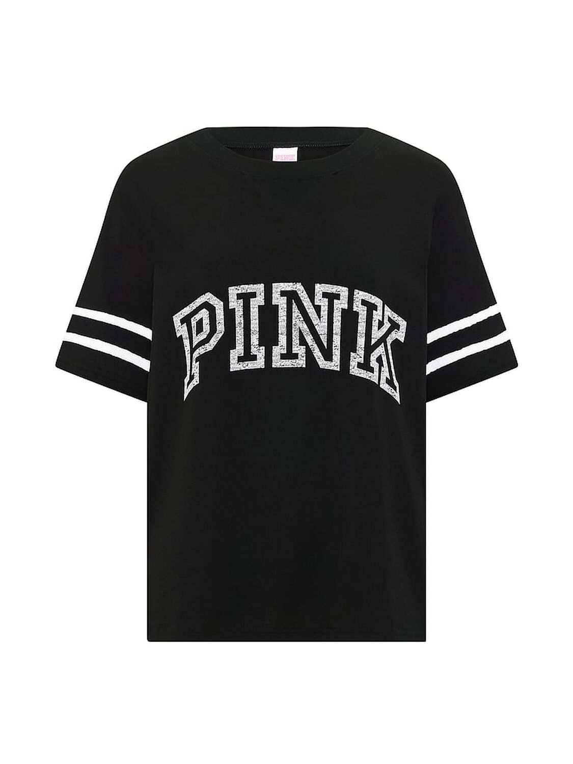 vs Pink Campus Cotton&trade; V-Stitch Crewneck Boxy Tee Pure Black 3 of 3 