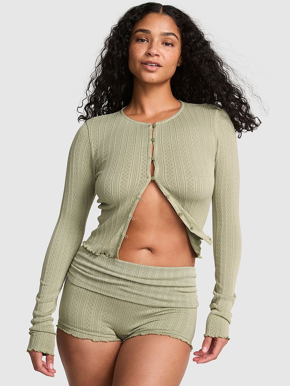 vs Pink AnyWear Cropped Cardigan Slate Green 1 of 2 