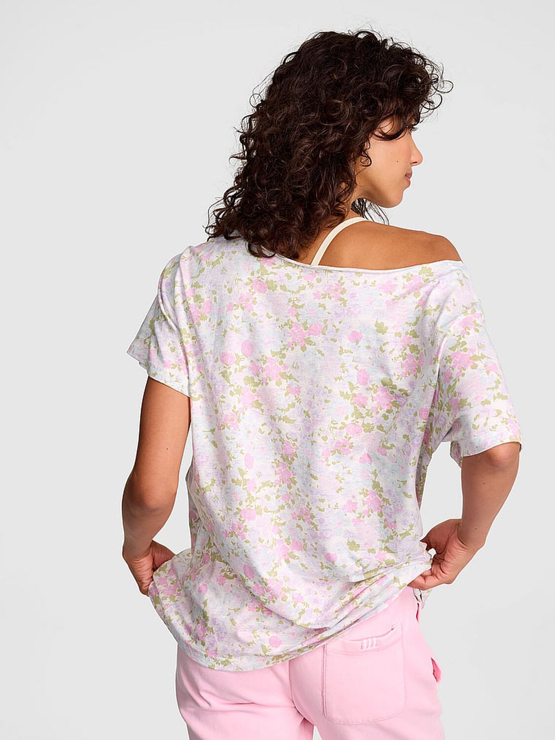 vs Pink Campus Cotton&trade; Off-The-Shoulder Tee Snow Heather Floral 2 of 4 