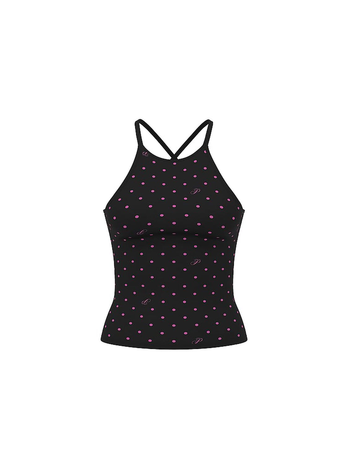 vs Pink All-Day Cotton&trade; High-Neck Tank Pure Black Polka Dot Print 3 of 3 