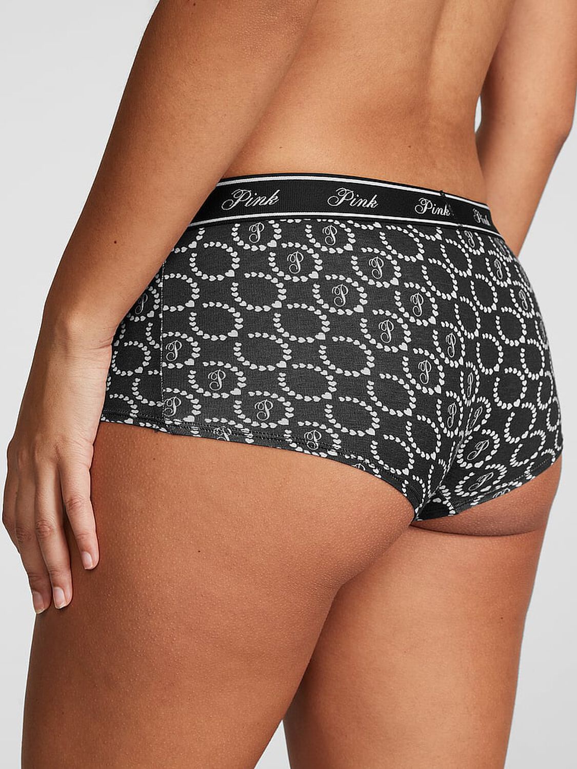 vs Pink Logo Cotton Boyshort Panty Pure Black Heart 2 of 3 