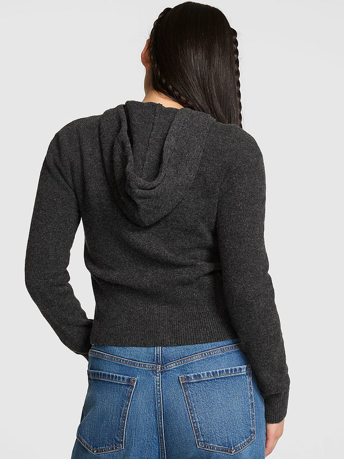 vs Pink Front-Zip Shrunken Sweater Hoodie Charcoal Heather 2 of 2 