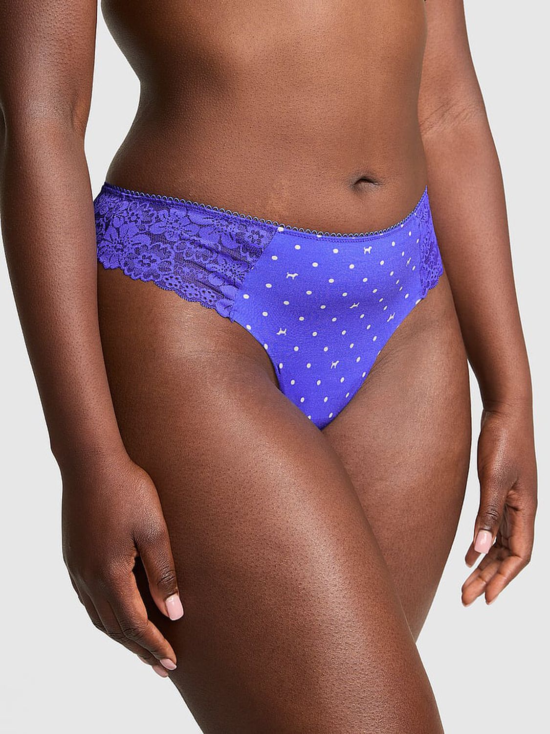 vs Pink No-Show Thong Panty Ultramarine Blue Dot Dog Print 1 of 3 